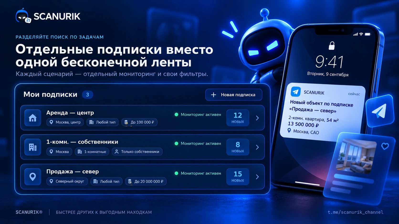 Настройка фильтров и отдельных подписок для недвижимости Авито