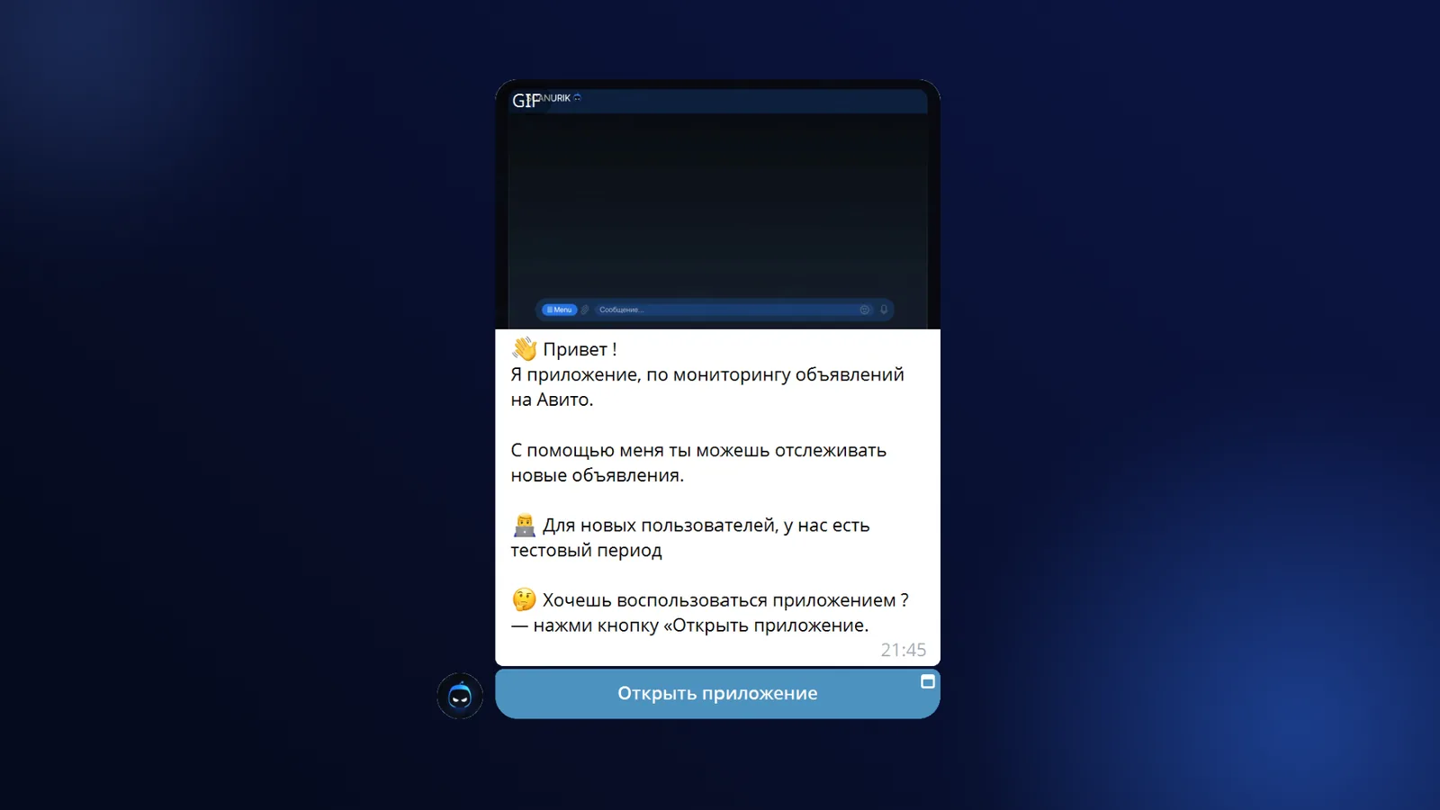 Экран Telegram-бота Scanurik с приветственным сообщением